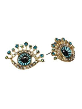 Betsey Johnson Pave Crystal & Enamel Evil Eye Gold-tone Stud Earrings